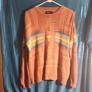 Pendleton Rust Sweater with Multicolor Stripes
